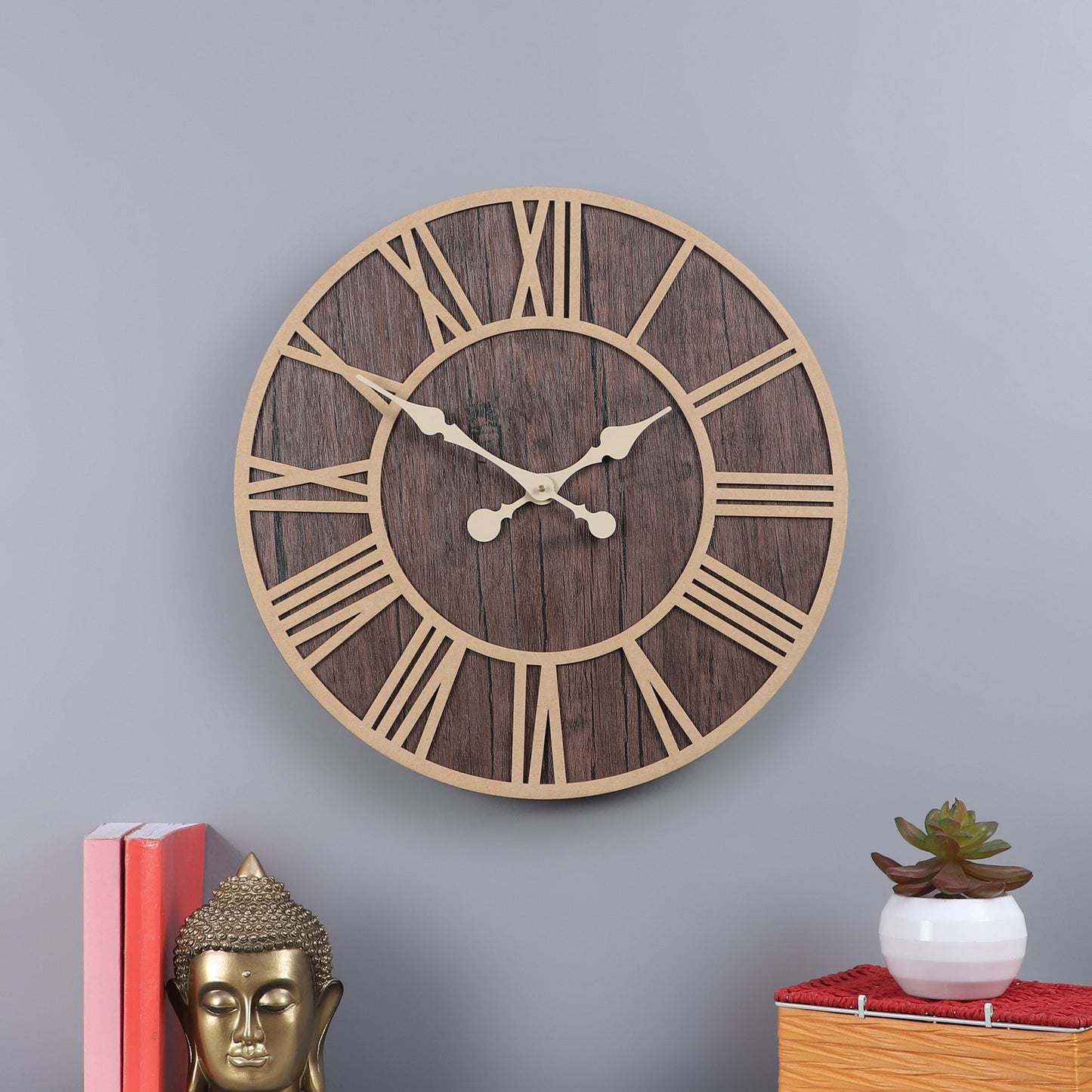 Engineered Wood Roman Numeral Wall Clock With Leather coating || Wall Clock