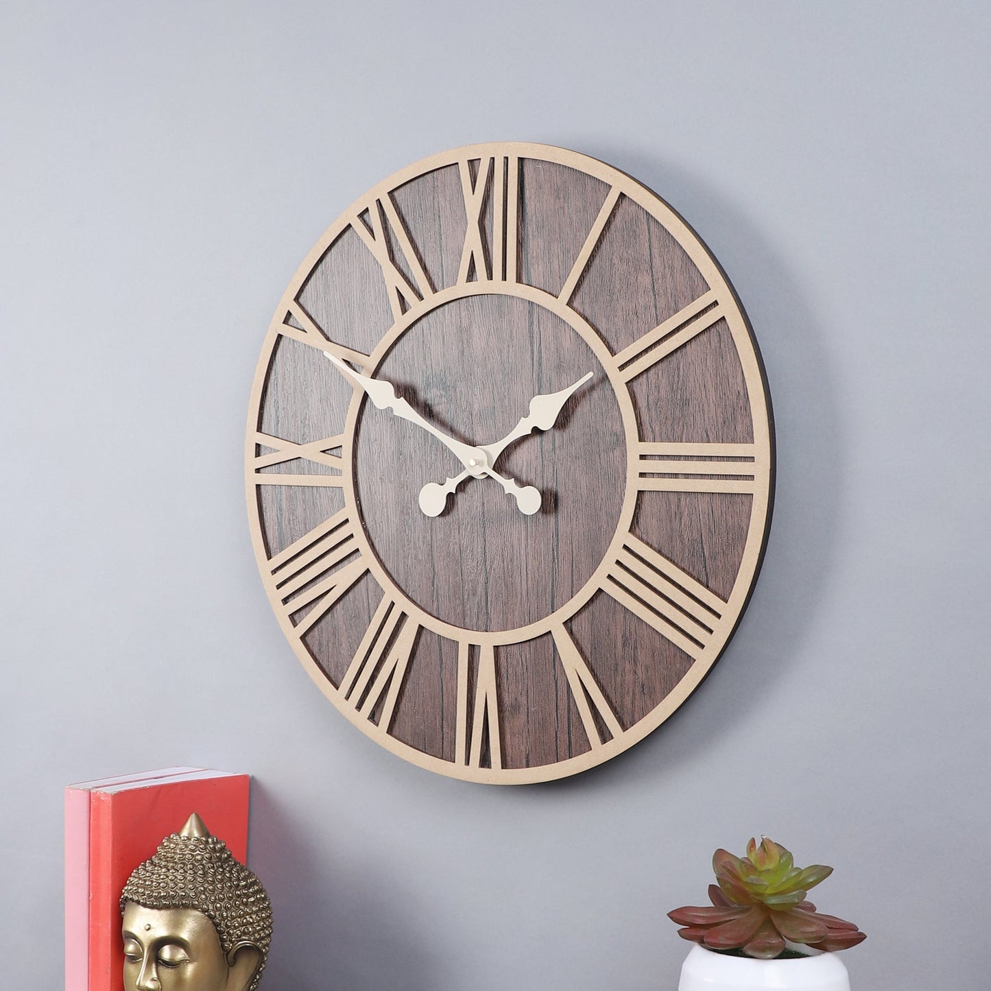 Engineered Wood Roman Numeral Wall Clock With Leather coating || Wall Clock