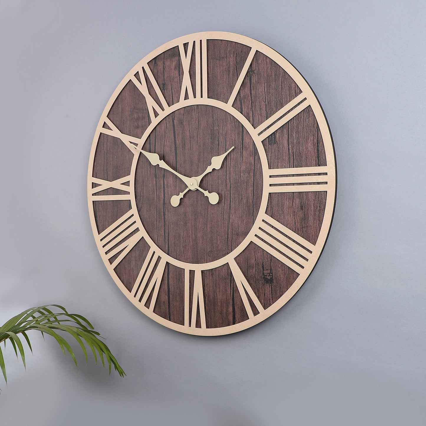 Engineered Wood Roman Numeral Wall Clock With Leather coating || Wall Clock