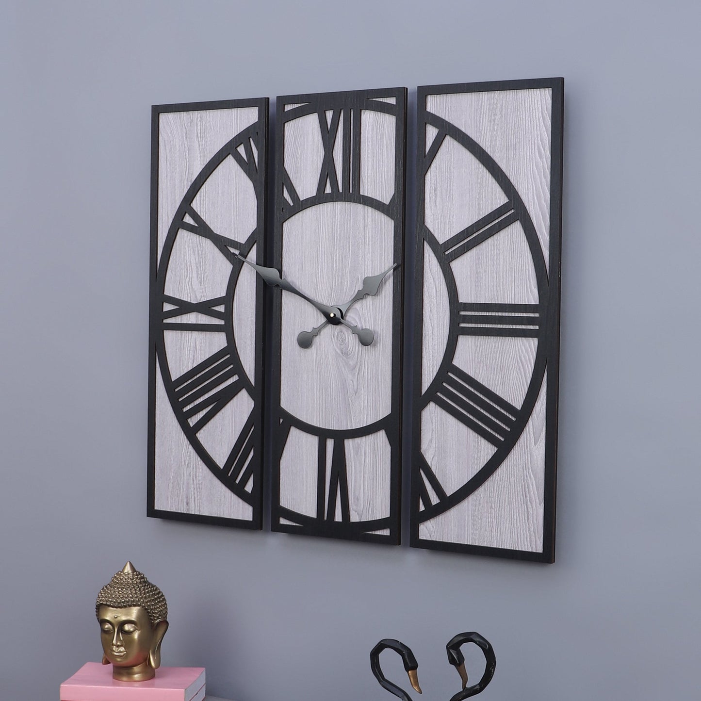 Black and Grey Engineered Wood Roman Numeral Wall Clock|| Wall Clock