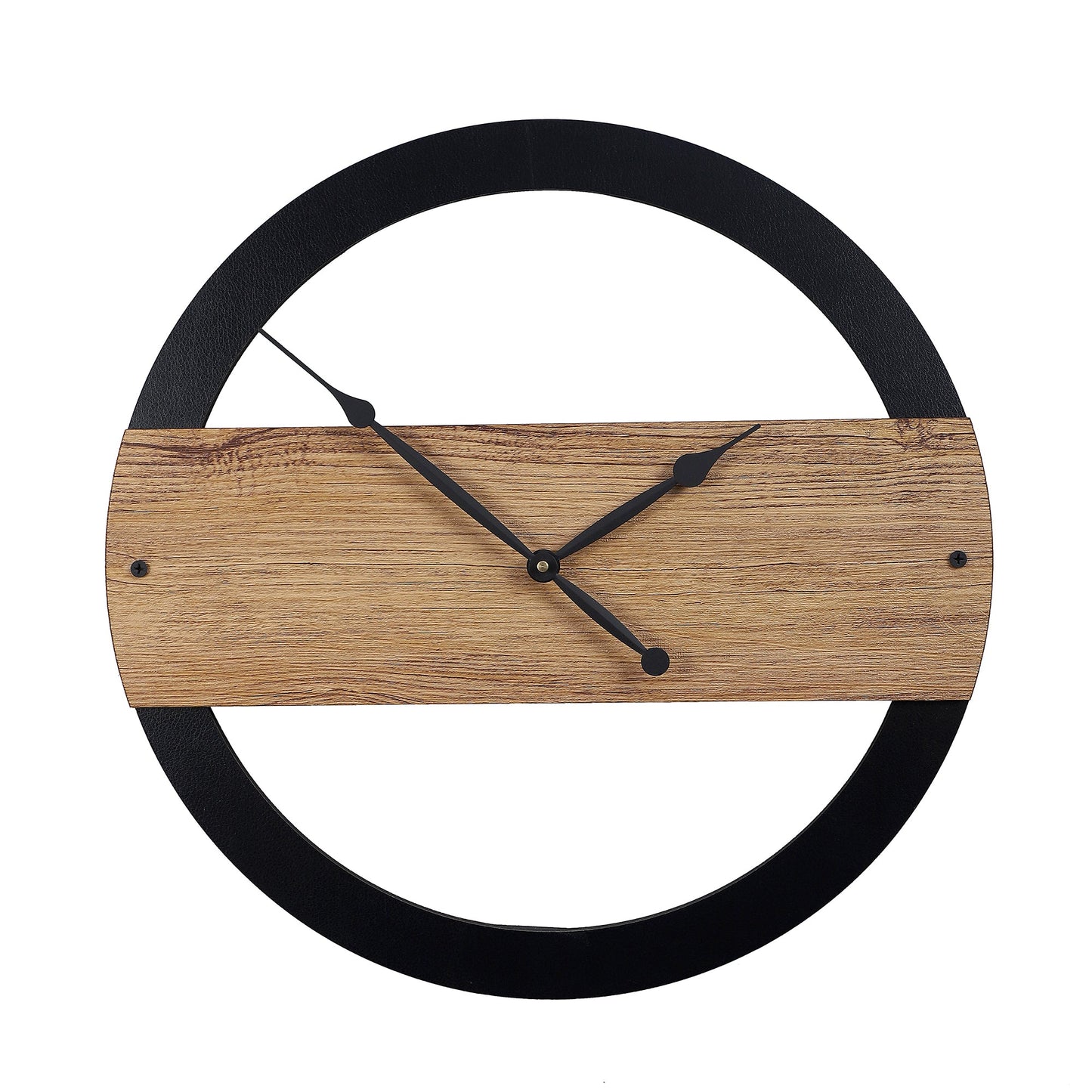 Black Framed Engineered Wood Wall Clock with Leather coating