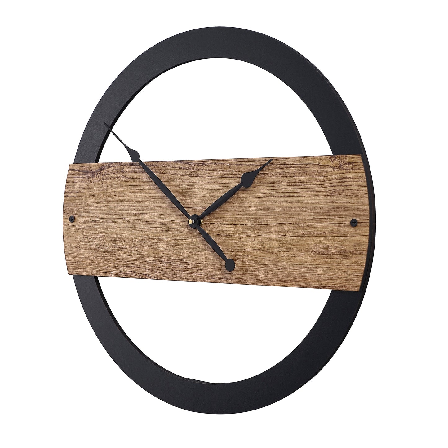 Black Framed Engineered Wood Wall Clock with Leather coating