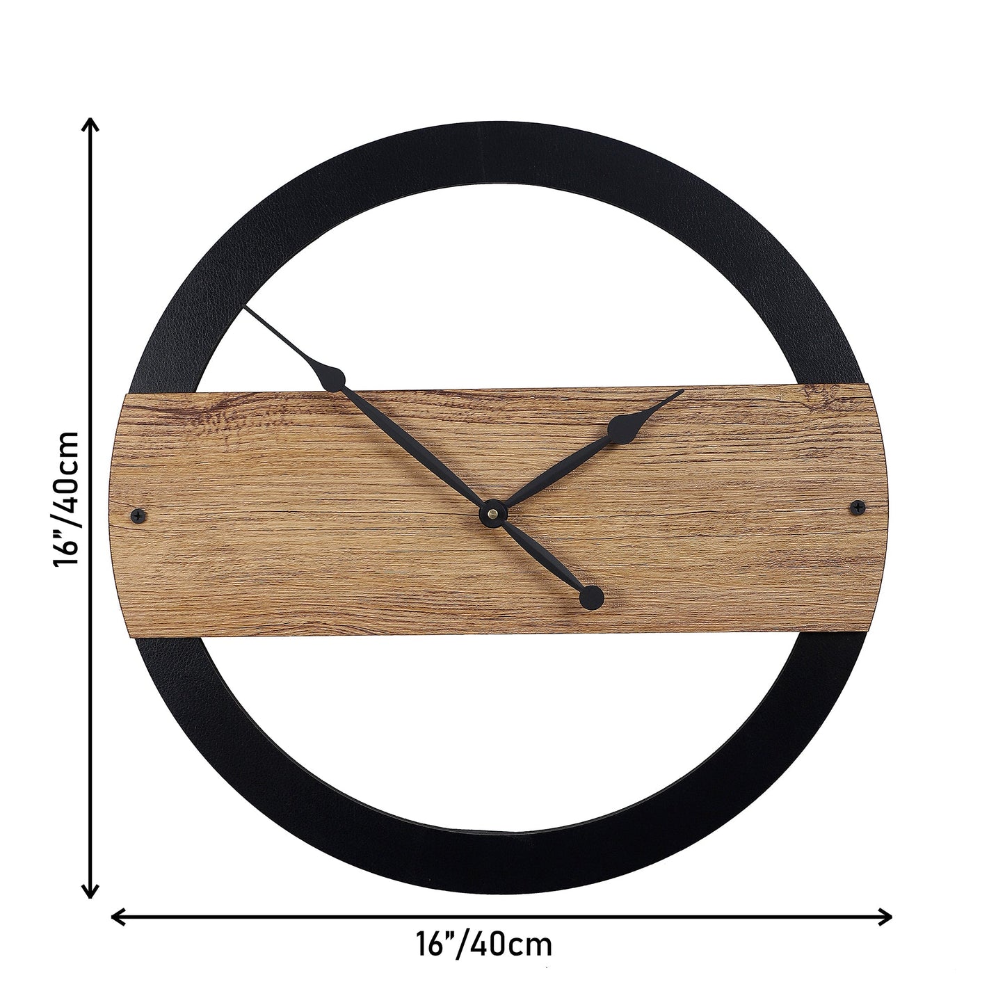 Black Framed Engineered Wood Wall Clock with Leather coating