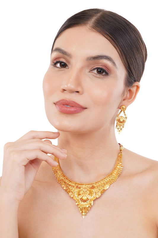 Red String 1Gm Gold Necklace and Earring Set