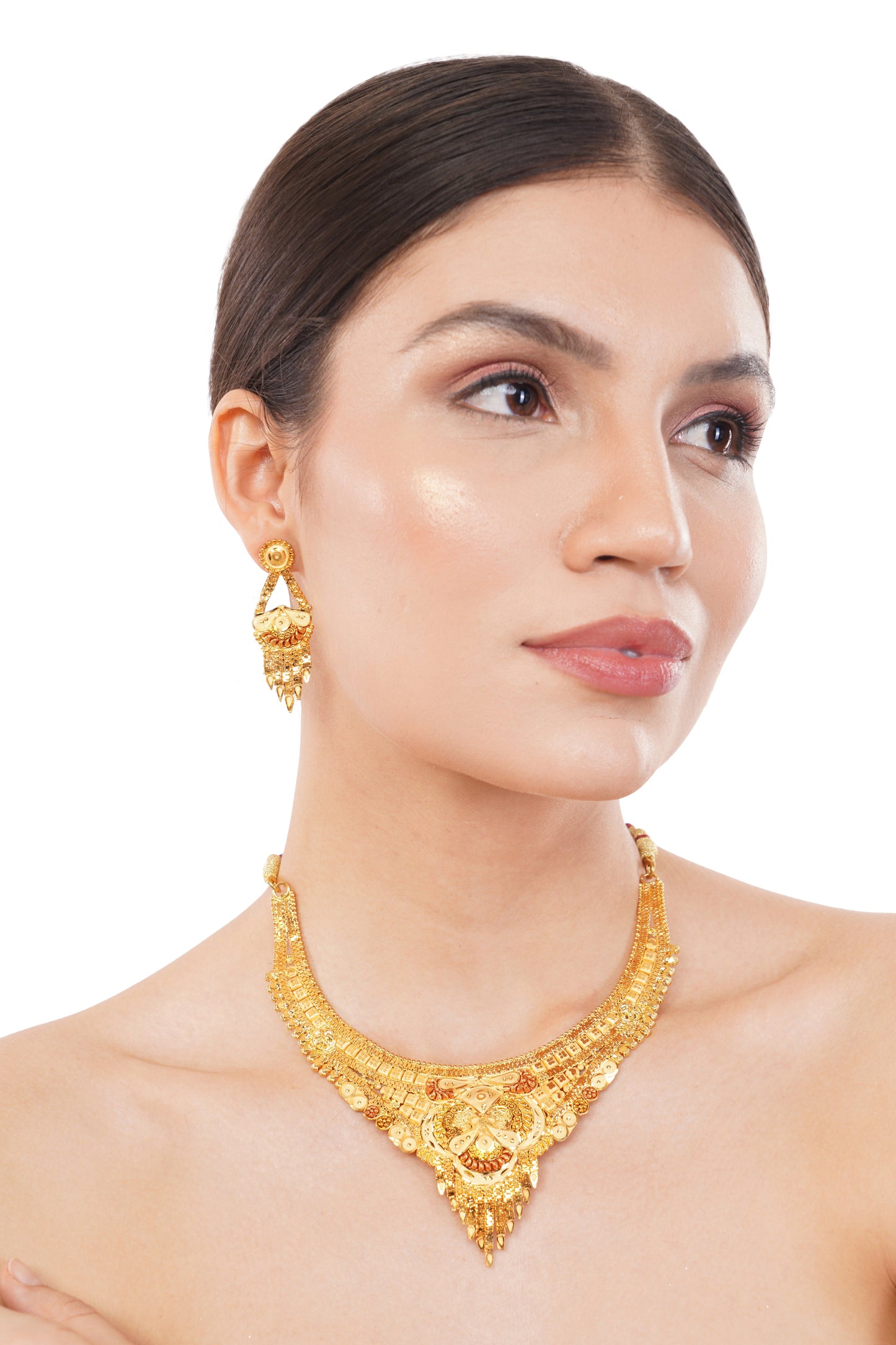 Red String 1Gm Gold Necklace and Earring Set