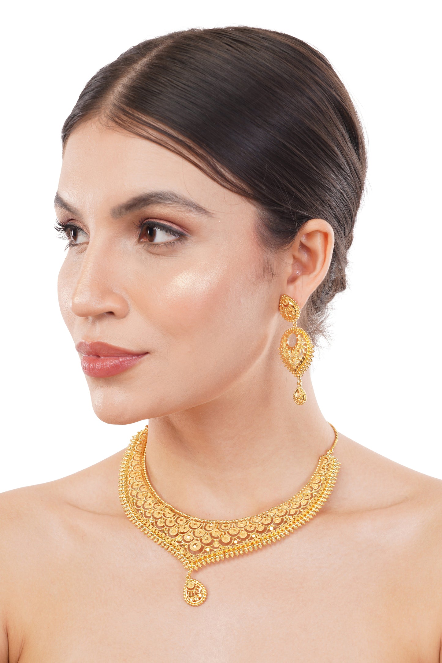 Sparkling 1Gm Gold-Plated Necklace and Earring Set