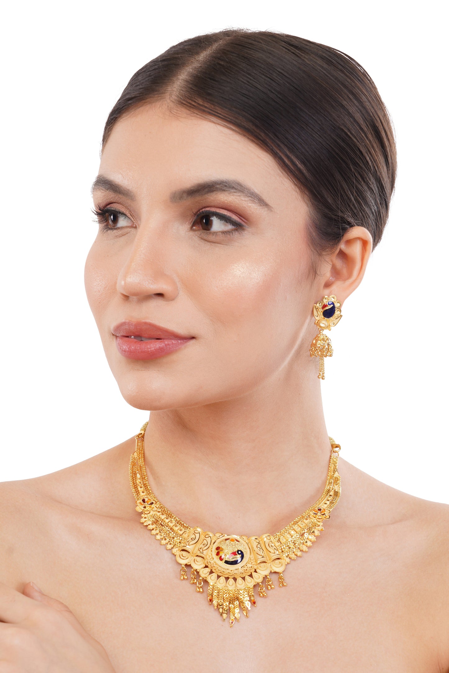 Intricate 1Gm Gold Necklace and Earring Set