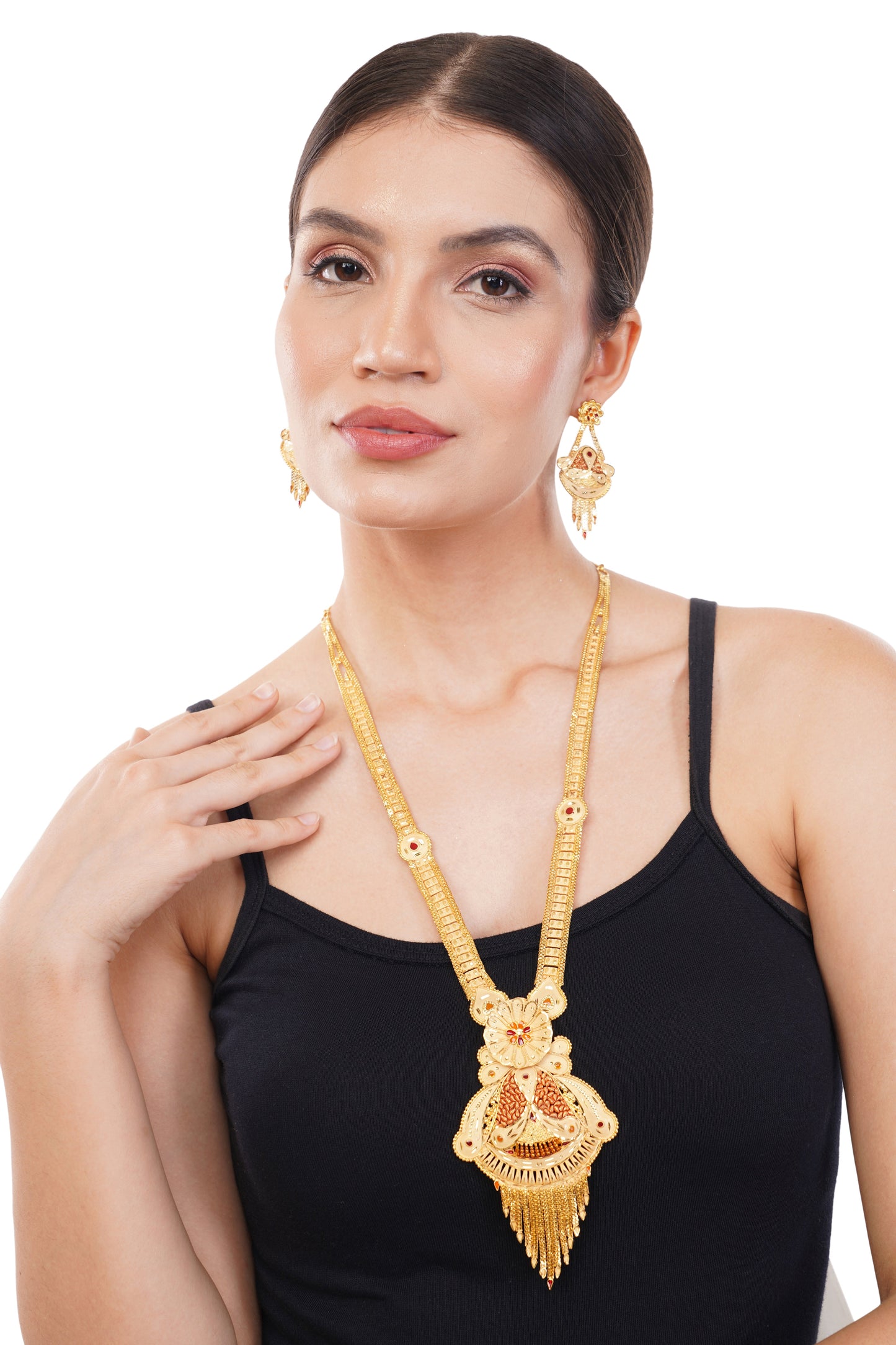 Traditional Indian 1Gm Gold Rani Haar Necklace and Earring Set