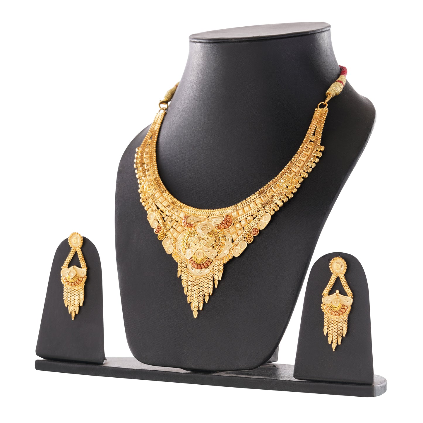 Red String 1Gm Gold Necklace and Earring Set