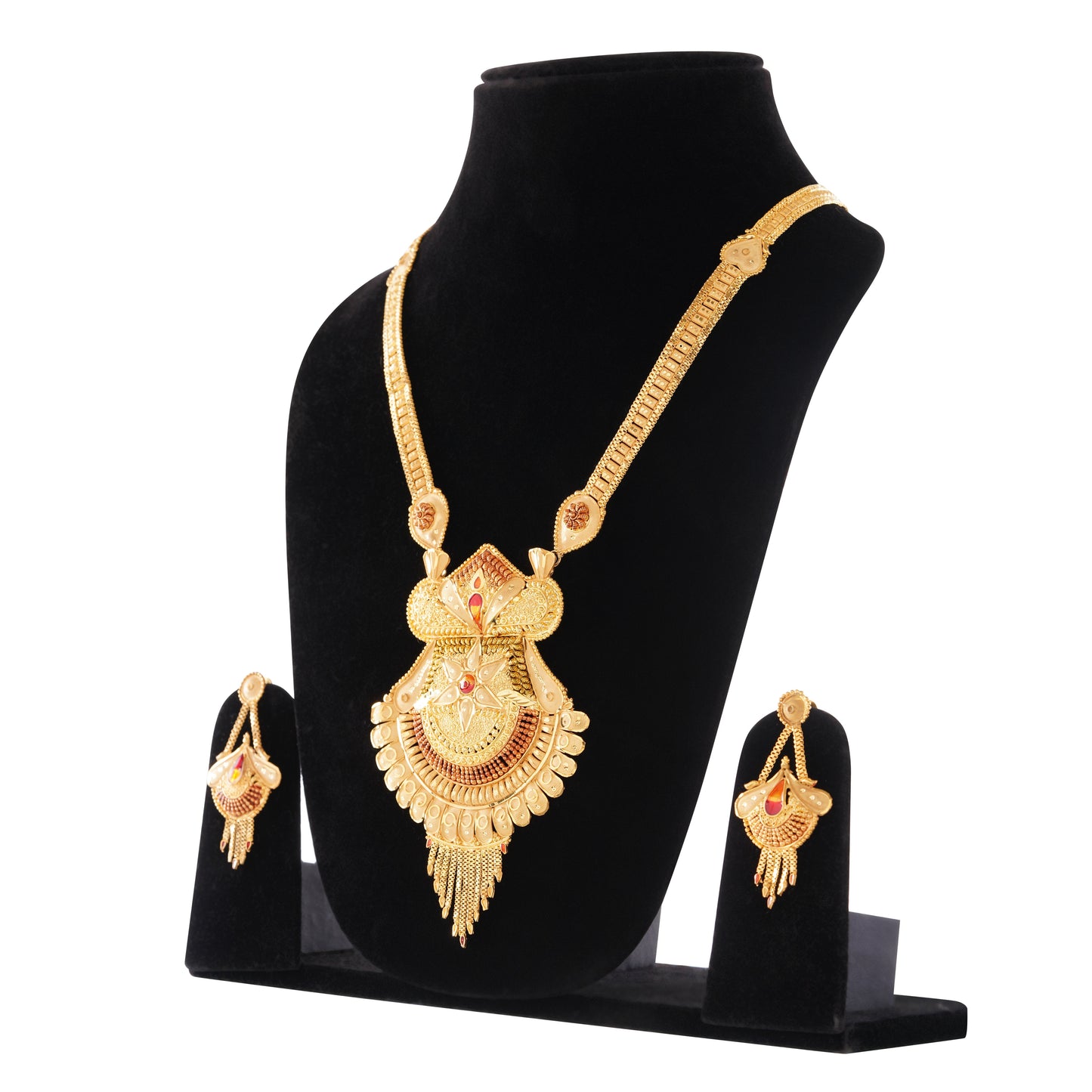 1Gm Gold-Plated Long Haram Necklace and Earring Set